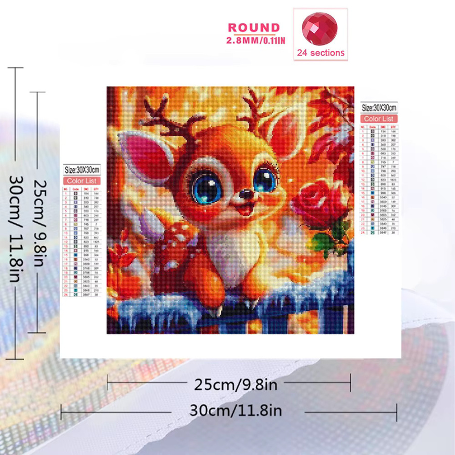 EverShine DIY Diamantmalerei Hirsch-Tierbild als Cartoon-Mosaik in Mehrfarbig, runde Form, B/B/H: 20 x 20 x 20 cm - Bild 2