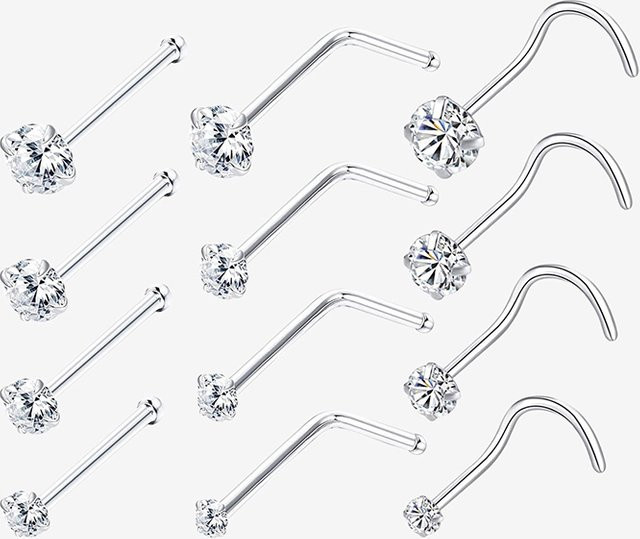 ZHIMO Nasenstecker L-förmig, Silber, Zirkonia, Unisex - Bild 1