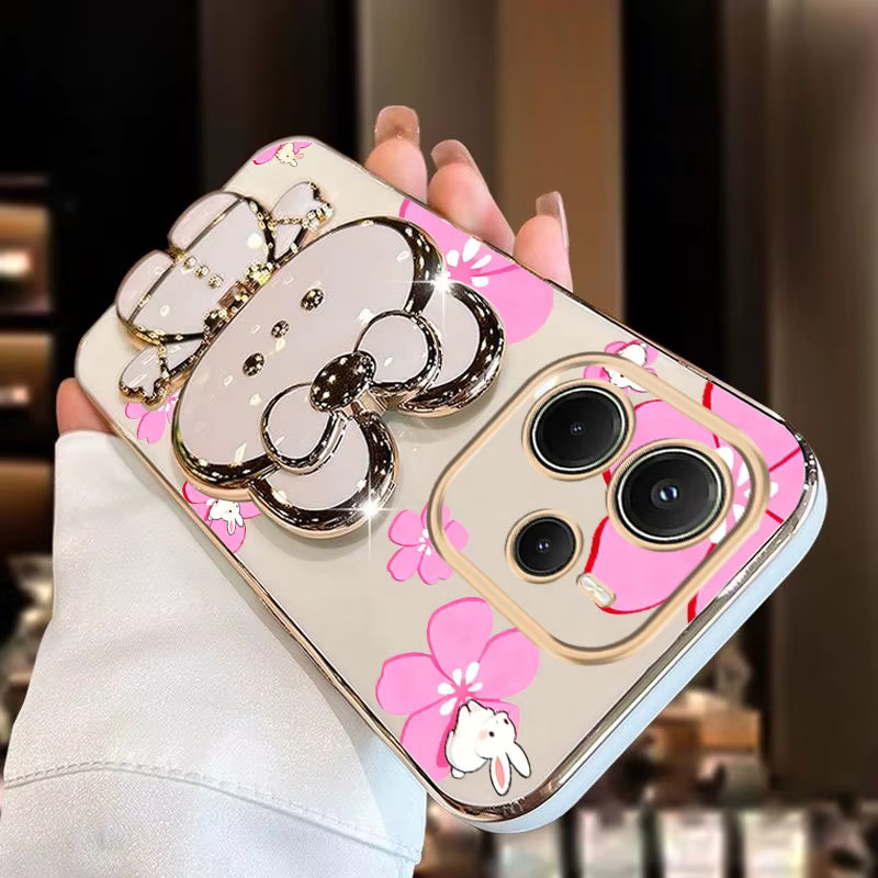 Kristall Telefonhülle mit Blumen- und Kaninchen-Design für Xiaomi Redmi Note 14 13 12 Pro Plus und weitere Modelle, Farbe: Lila - Bild 2