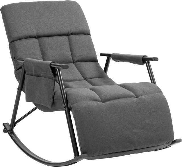 DELUKE Schaukelstuhl JULIA Relaxstuhl mit Armlehnen aus Samt und Metall, Dunkelgrau, B/T/H: 61 x 100 x 66 cm - Bild 1