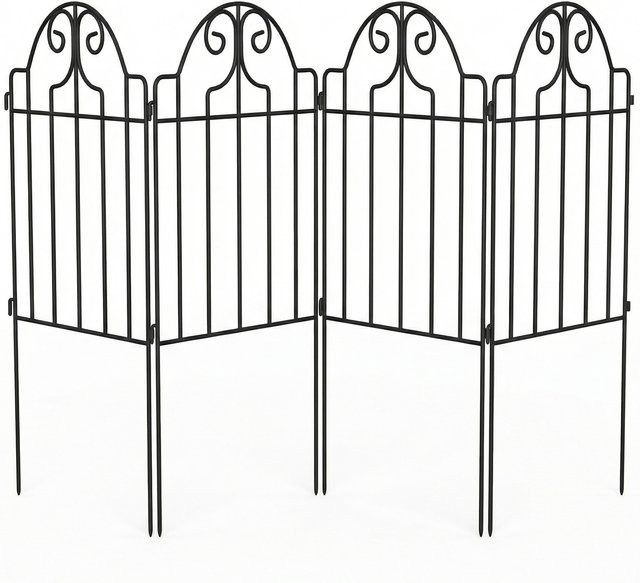 Outsunny Gartenzaun Set aus Metall mit 4 dekorativen Elementen in Schwarz, B/H: 125 x 57 cm - Bild 1