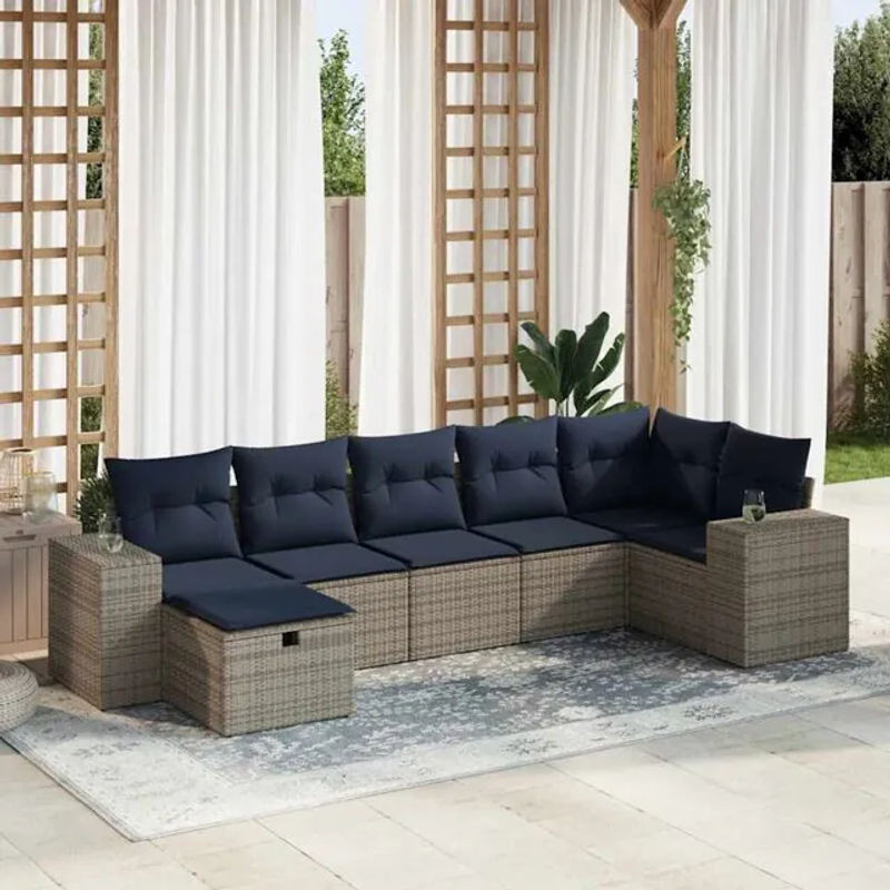 7-teilige moderne Garten-Sofagarnitur aus Poly-Rattan mit Kissen in Grau von vidaxl - Bild 1