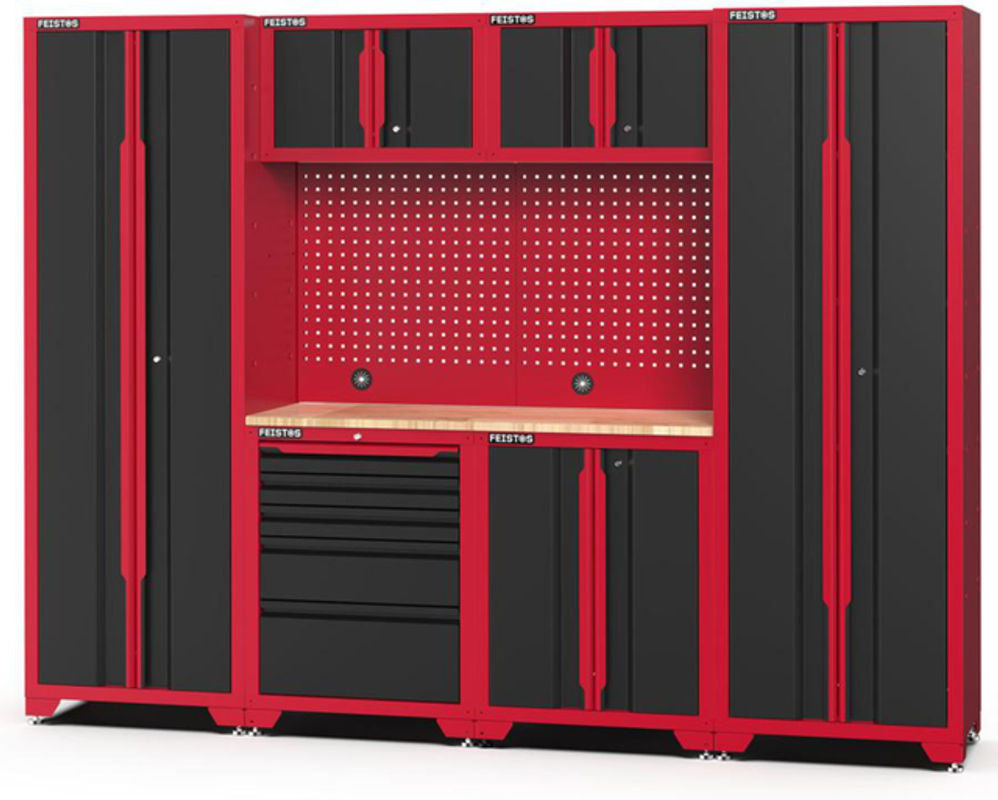 Feistos Werkstatteinrichtung Juno 14 Metall Werkstattschrank schwarz rot B/T/H: 264 x 46 x 198 cm - Bild 2