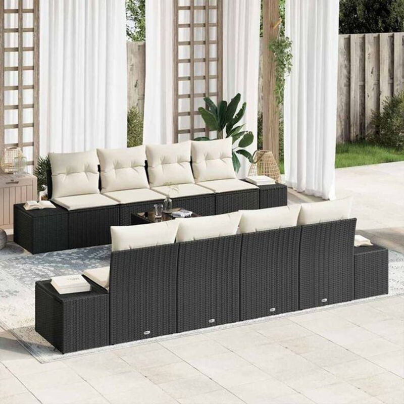 vidaXL Garten-Sofa-Set aus Poly-Rattan mit 8 Kissen in Schwarz und Creme - Bild 1