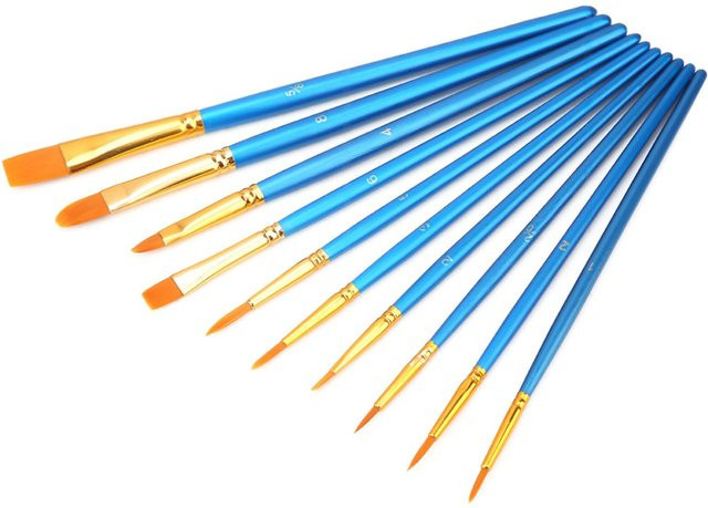 DIYelecs Kinder Malpinsel-Set aus Nylon mit 10 Stück in Blau für Aquarell und Kunsthandwerk - Bild 1