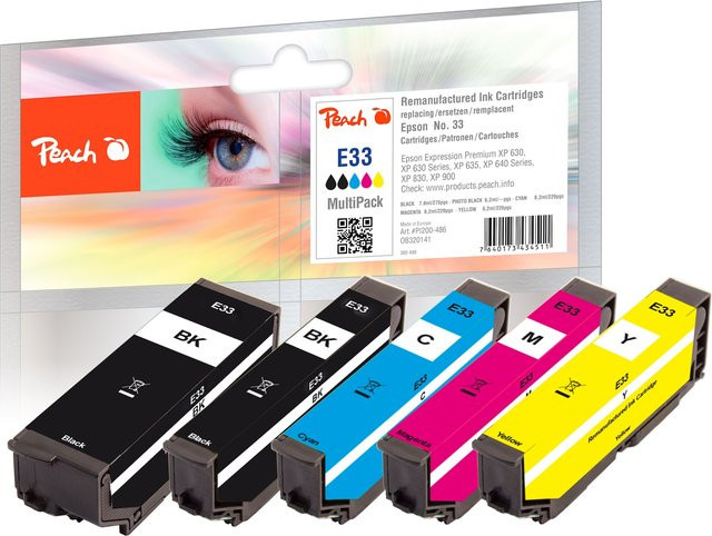 Peach E33 5er Set Druckerpatronen für Epson T3337, T3341 und T3331, wiederaufbereitet, Multicolor - Bild 1