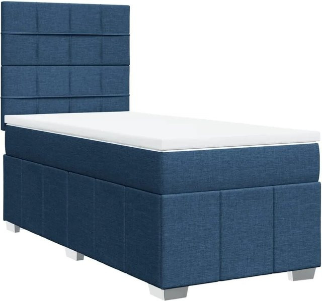 vidaXL Boxspringbett mit Matratze Blau, Hybrid-Bett mit Taschenfederkern aus Stoff, B: 80 cm, T: 200 cm - Bild 1
