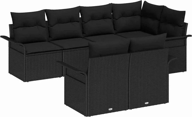 vidaXL Garten-Sofa-Set aus Polyrattan in Schwarz mit 7-teiliger Polsterung und UV-beständigen Kissen in L-Form - Bild 1