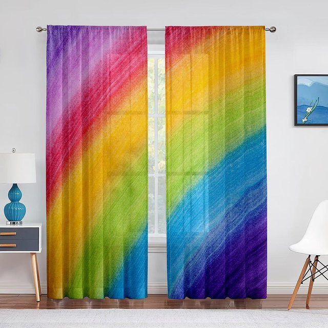 Regenbogen-Fantasie Chiffon-Vorhang aus transparentem Tüll in Multicolor, Breite: 100 cm, Höhe: 250 cm - Bild 1