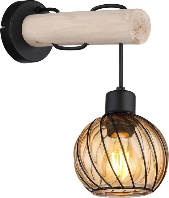 Globo Wandlampe Paulo 1-flammig Schwarz Matt mit Glasschirm und Metall, B/H: 13 x 30 cm - Bild 1