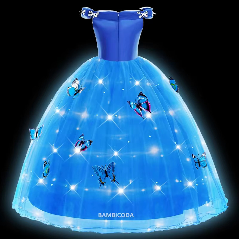 BAMBICODA Prinzessin Cinderella Cosplay Kleid, Blau, LED Leuchten - Bild 2