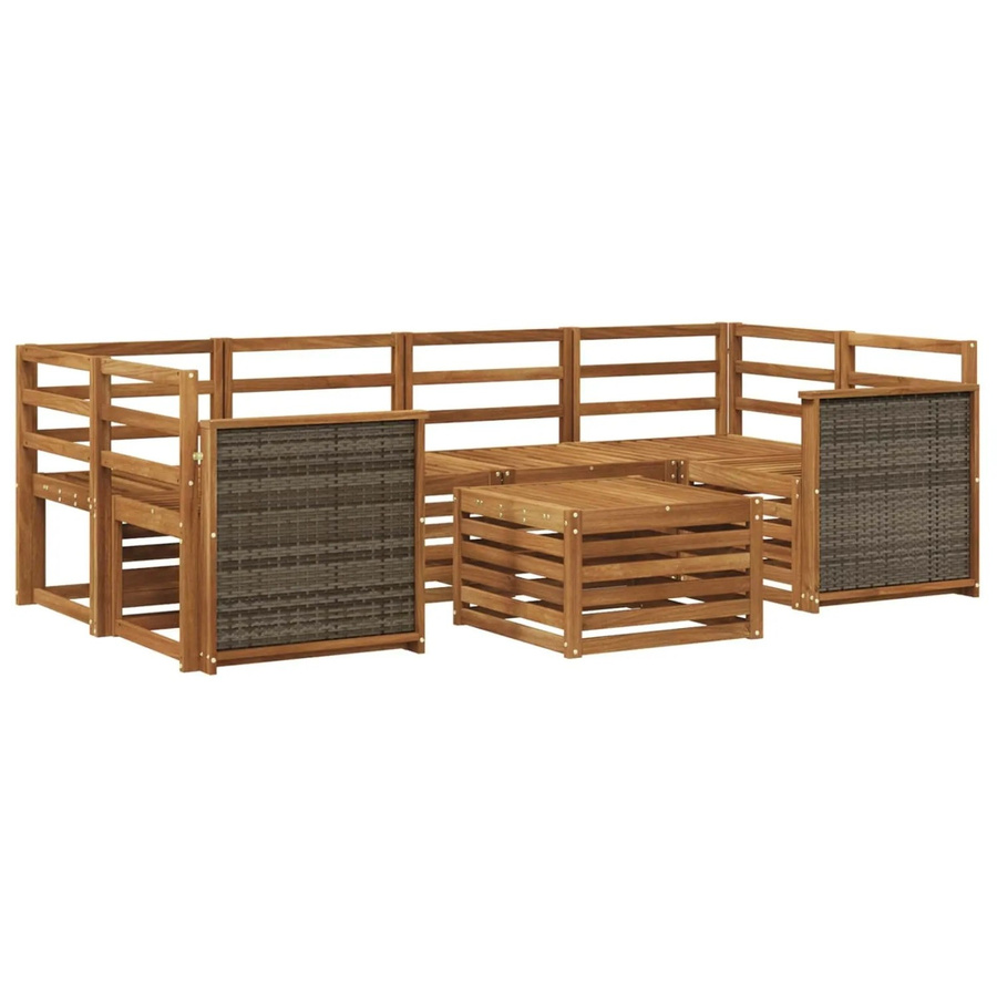 vidaXL Outdoor-Sofagarnitur aus Massivholz Akazie in Braun mit beigen Polstern, 7-teiliges Gartenmöbel-Set mit Eckelement und Couchtisch - Bild 2