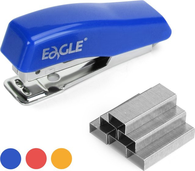 EAGLE Mini-Heftgerät in Blau mit integriertem Heftklammerentferner und 1000 Heftklammern aus ABS-Kunststoff - Bild 1