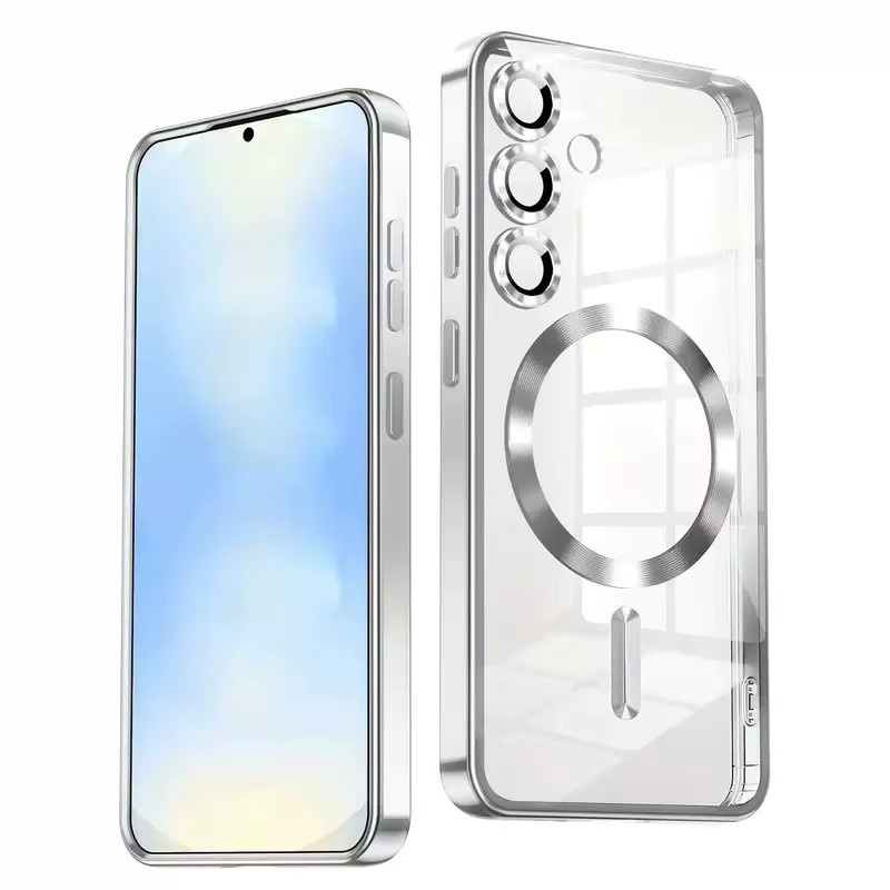 Transparente magnetische Handyhülle mit Kameraschutz und galvanisierter Abdeckung für Samsung Galaxy S25FE in Schwarz - Bild 2