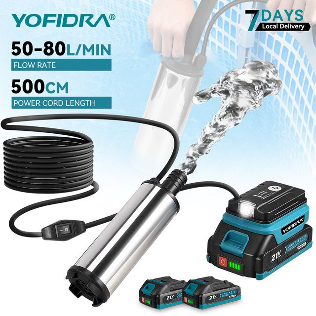YOFIDRA Elektrische Wasserpumpe und Ölpumpe in Silber für Makita 21V Akku mit 50–80 L/min Leistung - Bild 1