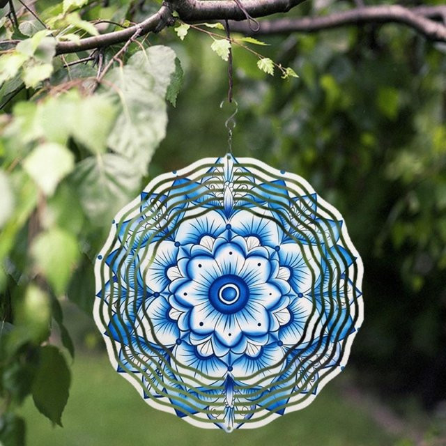 CIFBUY 3D Mandala-Blume Metall-Windspiel in Blau und Grau als kinetische Gartendekoration für den Außen- und Innenbereich - Bild 1