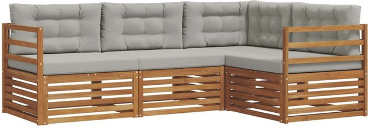 vidaxl Outdoor-Sofagarnitur aus Akazien-Massivholz mit Kissen, 4-teiliges Loungemöbel-Set in Natur und Hellgrau - Bild 1