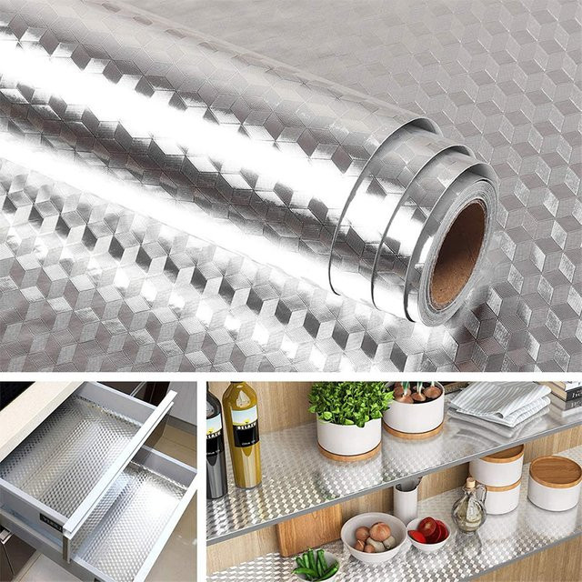 Selbstklebende 3D-Wandpaneele in Silber mit abstraktem Design, wasserfeste Tapete für die Küche - Bild 1