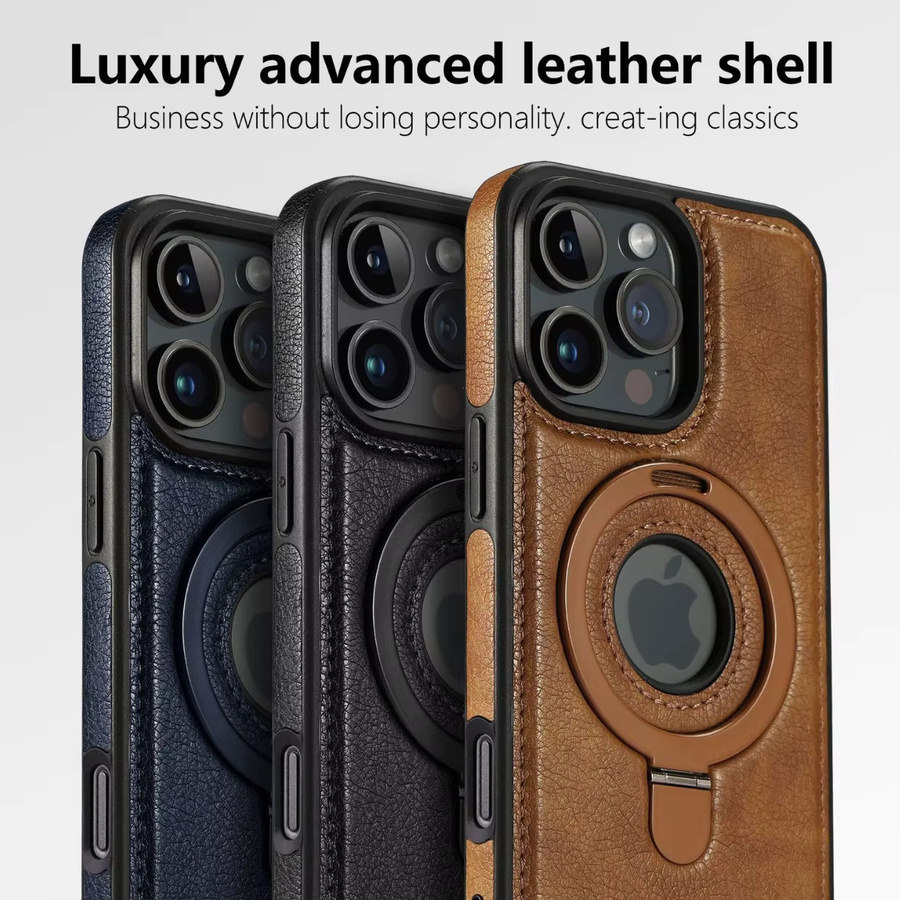 Leaky Logo Handyhülle für iPhone 17 Pro Max, iPhone 16 Pro Max, iPhone 15 und iPhone 14 Pro Max mit Lederriemenhalter und Magnetfunktion in Schwarz - Bild 1