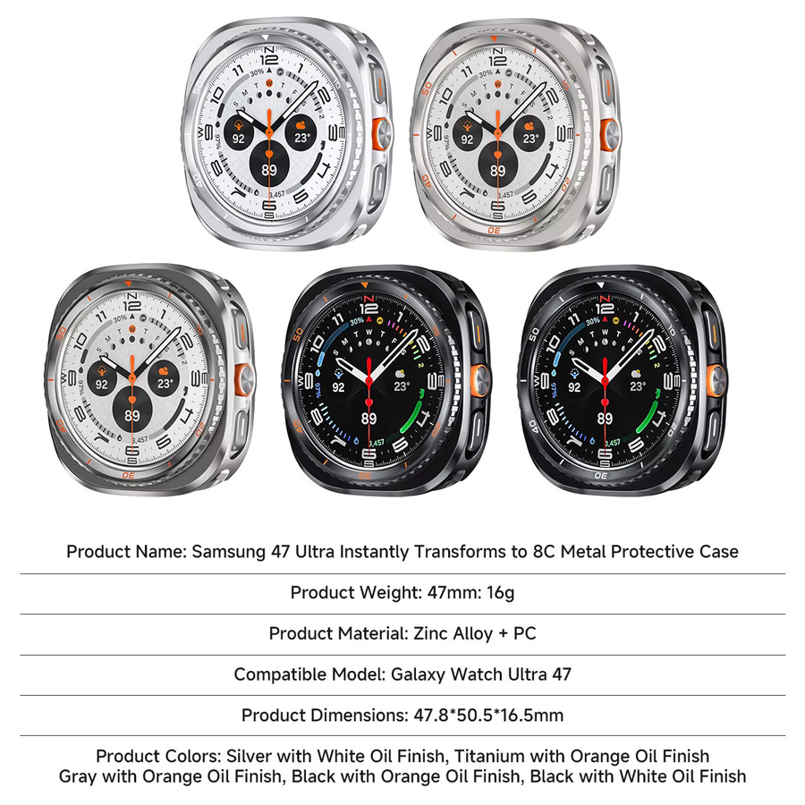 FancyWrist Uhrenzubehör Metall-Schutzhülle für Samsung Galaxy Watch Ultra, 47 mm, Edelstahl, Black Orange, Unisex - Bild 6