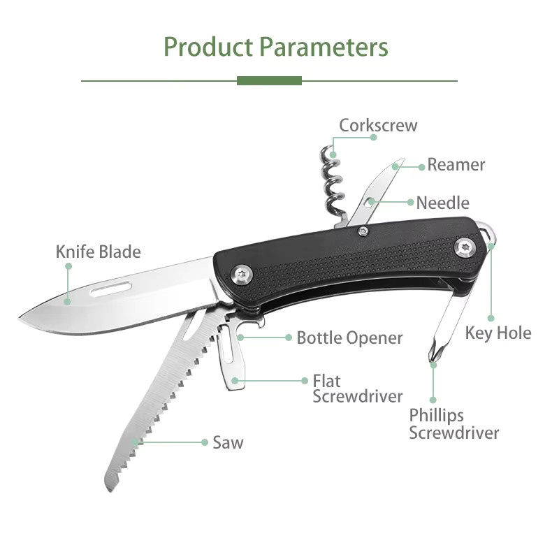 BHBT Mini Multifunktionales Klappmesser Multitool EDC Outdoor in Schwarz mit Säge, Schraubendreher und Flaschenöffner - Bild 3