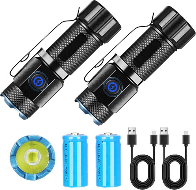 Heinast P50 Mini-LED-Taschenlampe aus Aluminiumlegierung in Schwarz, wiederaufladbar via Typ C mit Magnet und 16340-Akku - Bild 1