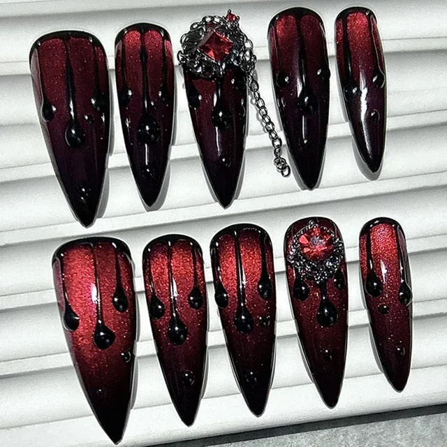 GIOIO Press On Nails, Dark Blood Red, Glänzend, Damen, 10 Stück - Bild 1