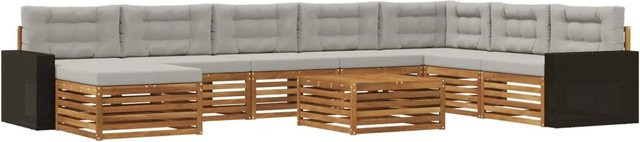 vidaXL Outdoor-Sofagarnitur aus Akazienholz mit 9 Kissen in Natur und Hellgrau - Bild 1