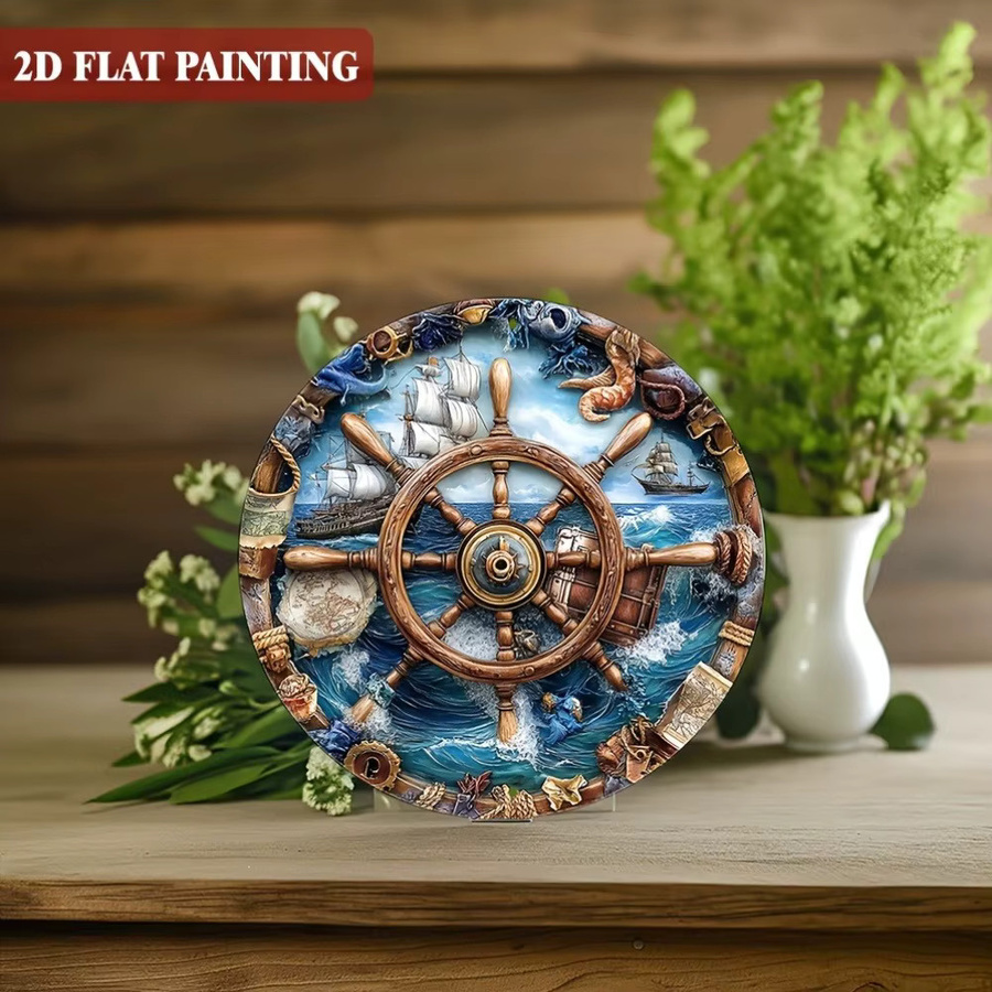 CIFBUY Nautische Metall-Wanddekoration im Retro Steampunk Design, Rustikales Meeres-Schild in Blau, Breite: 20,32 cm, Höhe: 20,32 cm - Bild 4