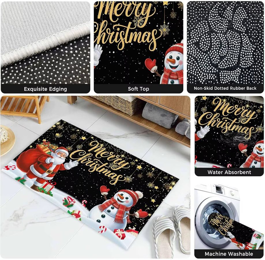 VIKAMA Weihnachtliche Fußmatte mit Weihnachtsmann und Schneemann, rutschfest, Mehrfarbig, B/T: 60 x 40 cm - Bild 3
