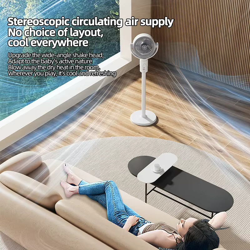 HOMEFISH Bodenventilator in Weiß mit Fernbedienung, leiser und leistungsstarker Standventilator mit 360-Grad-Zirkulation und höhenverstellbarer Funktion - Bild 4