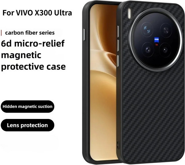 Magnetische Anti-Drop-Schutzhülle mit Kohlefasermuster für VIVO X300 Ultra Pro, X200s, X200 Pro und Mini in Schwarz mit Unterstützung für kabelloses Laden - Bild 1