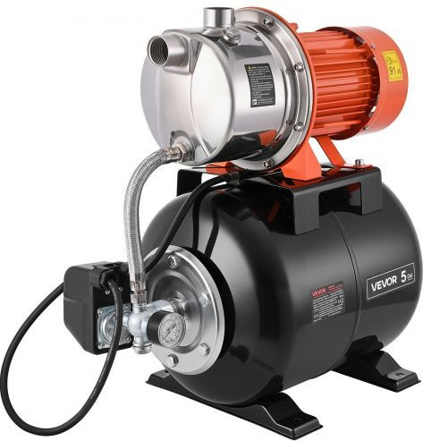 VEVOR Flachbrunnenpumpe mit Drucktank, 1.6 HP, 230V, 6000 LPH, Edelstahl-Bewässerungspumpe mit 19 l Tank, Automatisches Wasser-Booster-System, 1.4-2.8 bar Druckschalter für Haus, Garten und Rasen - Bild 1