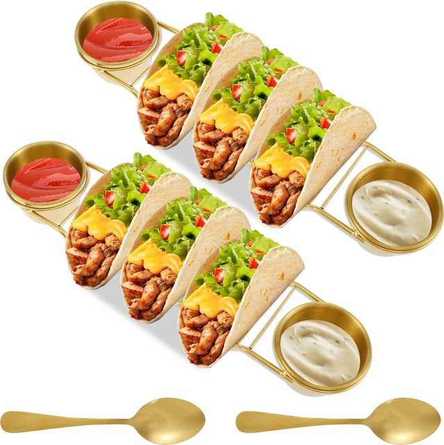 Willstar Taco-Halter aus Edelstahl im 8er Set mit Löffel und Salatbecher, rostfrei, in Silber oder Gold - Bild 1