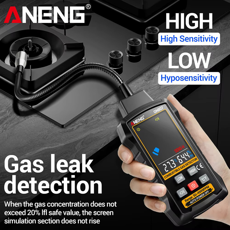 ANENG Gasleck-Tester Detektor für brennbare Gase und Freon in Schwarz, Messbereich 50-10000 PPM für Auto-Klimaanlagen, Halogen und Erdgas - Bild 3