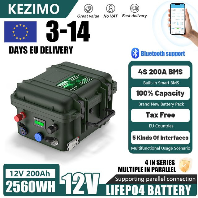 KEZIMO LiFePO4 Akku mit Bluetooth BMS und USB-C QC-Ladung für Fischboote 2560 Wh - Bild 1