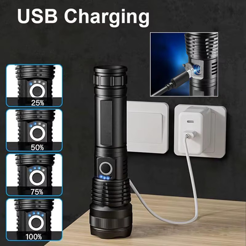 Mikenoon Hochleistungs-LED-Taschenlampe aus Aluminiumlegierung in Schwarz mit USB-Ladefunktion und zoombarem Blitzlicht - Bild 6