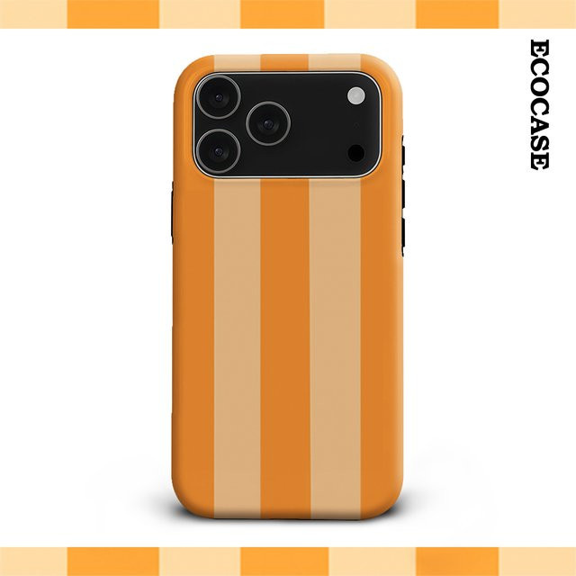 Orange gestreifte iPhone Handyhülle mit doppelschichtiger Rückseite für Apple iPhone 17 16 15 14 13 12 11 Pro Max Plus - Bild 1