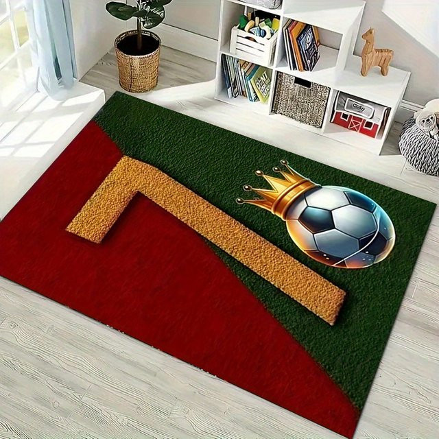 VIKAMA CR7 Fußball Kristall-Samt-Teppich mit Nummer 7 und Portugal Flagge, rot, rutschfest und waschbar - Bild 1