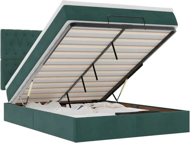 vidaXL Ottoman-Bett mit Matratze und LED-Beleuchtung in Dunkelgrün aus Samt, B/T/H: 140 x 200 x 128 cm - Bild 1