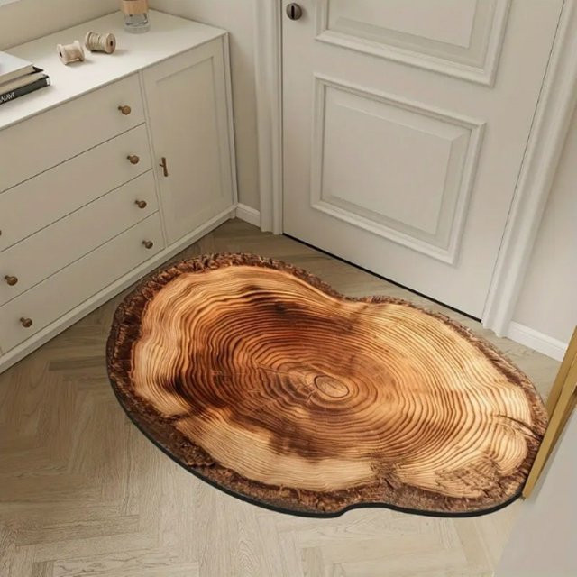 VIKAMA Fußmatte mit Holzmaserung und Jahresring-Design in Braun, geräuschreduzierend für Eingangsbereich, Flur und Badezimmer, B/T: 60 x 40 cm - Bild 1