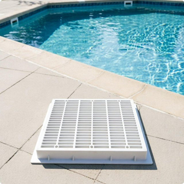 Binchi Outdoor Product Poolablaufrost quadratische Poolabdeckung mit geschlitztem Design in Blau und Weiß - Bild 1