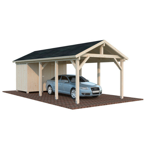 Palmako Carport Robert mit Geräteraum aus Fichtenholz in Braun, Satteldach, B/T/H: 361 x 764 x 301 cm - Bild 3