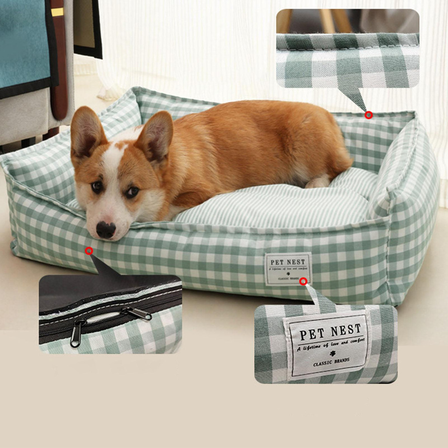 Fishine Hundebett aus Stoff in Hellgrün mit abnehmbarem Bezug und rutschfester Unterseite, rechteckiges Welpenbett für kleine und mittelgroße Hunde und Katzen, B/T: 50 x 40 cm - Bild 3