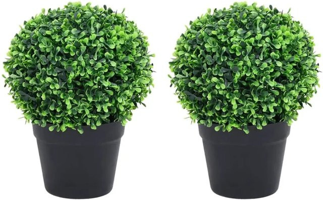 2er-Set vidaXL Künstliche Buchsbäume in Kugelform mit Topf, Grün, Höhe: 27 cm - Bild 1