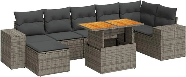 vidaXL 8-teilige Garten-Sofagarnitur in L-Form aus grauem Poly-Rattan mit Kissen und pulverbeschichtetem Stahlgestell - Bild 1