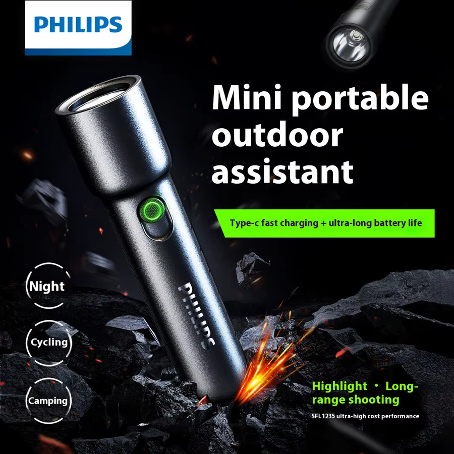 Philips LED Taschenlampe aus Aluminium, wiederaufladbare EDC-Taschenlampe in Schwarz - Bild 4