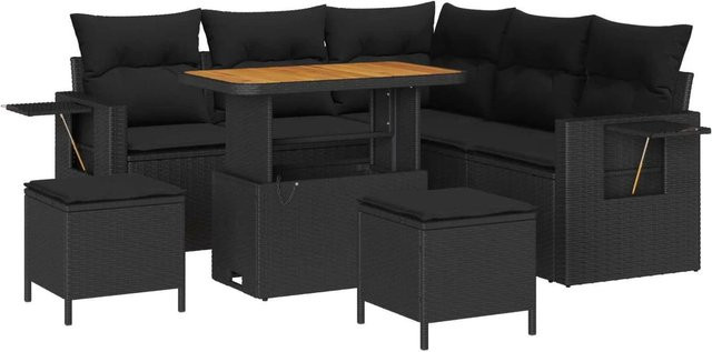 vidaXL Gartensofa-Set in L-Form mit 9 Kissen, Schwarz, Poly-Rattan und wetterfestem Metallgestell - Bild 1