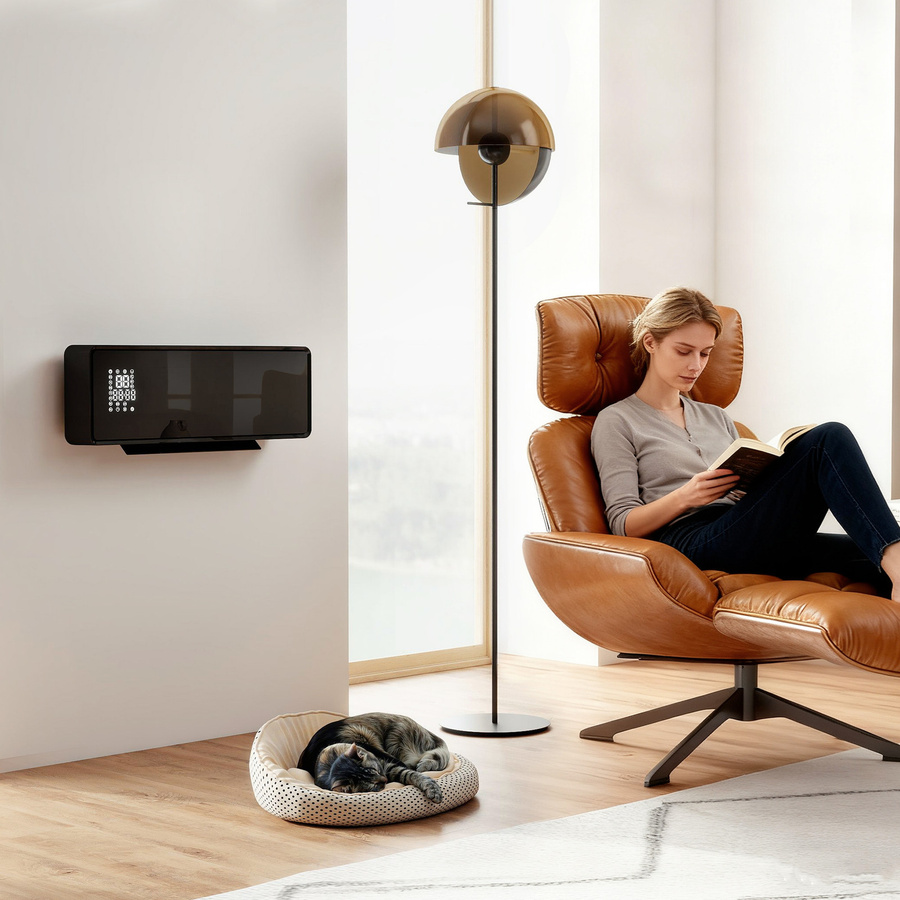 HOMCOM Wand-Heizlüfter 2000W mit Fernbedienung, LED-Display, Thermostat und Fenster-Erkennung, Schwarz - Bild 2