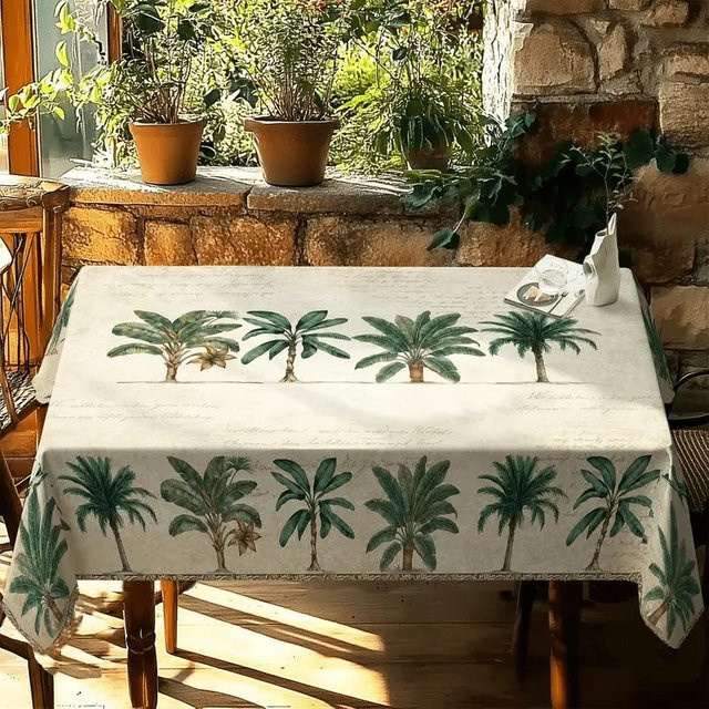 Rechteckige Tischdecke mit tropischem Palmenmuster von JMG Household Supplies in Grün, Schwarz und Weiß, B/T: 90 x 140 cm - Bild 1